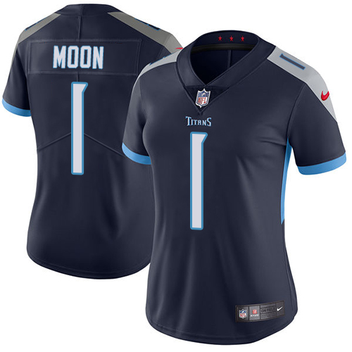 Nike Titans #1 Warren Moon Navy Blue Alternate Women's Stitched NFL Vapor Untouchable Limited Jersey - Click Image to Close